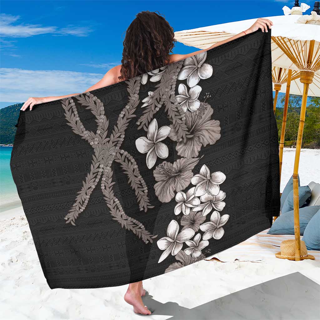 Hawaiian Tropical Flowers and Maile Pikake Sarong Polynesian Tribal Pattern Grayscale Mode