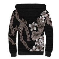 Hawaiian Tropical Flowers and Maile Pikake Sherpa Hoodie Polynesian Tribal Pattern Grayscale Mode LT03 - Polynesian Pride