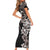 Hawaiian Tropical Flowers and Maile Pikake Short Sleeve Bodycon Dress Polynesian Tribal Pattern Grayscale Mode