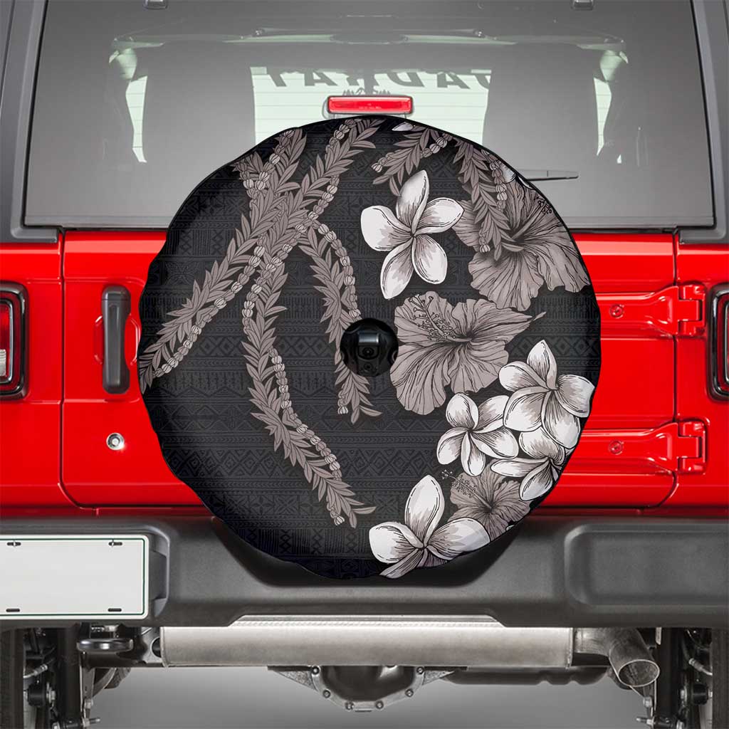 Hawaiian Tropical Flowers and Maile Pikake Spare Tire Cover Polynesian Tribal Pattern Grayscale Mode LT03 - Polynesian Pride