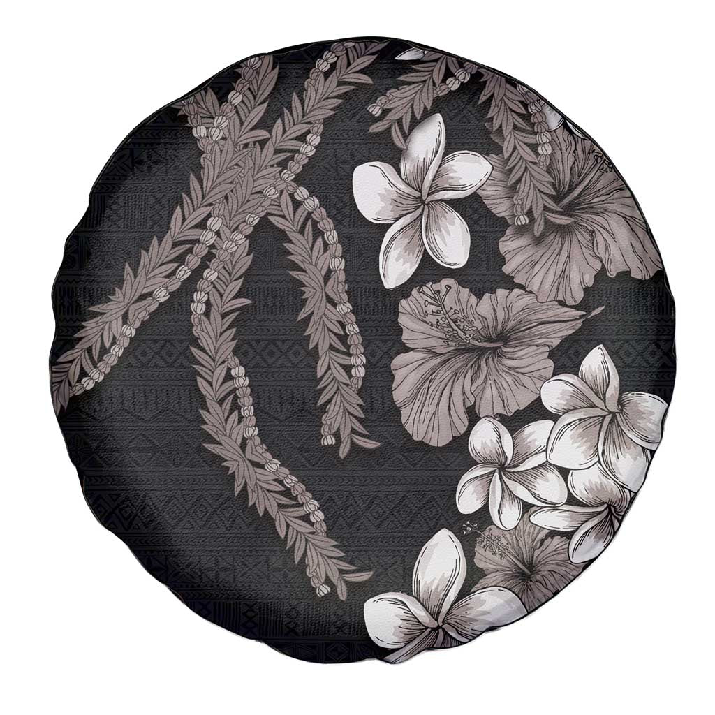 Hawaiian Tropical Flowers and Maile Pikake Spare Tire Cover Polynesian Tribal Pattern Grayscale Mode LT03 - Polynesian Pride