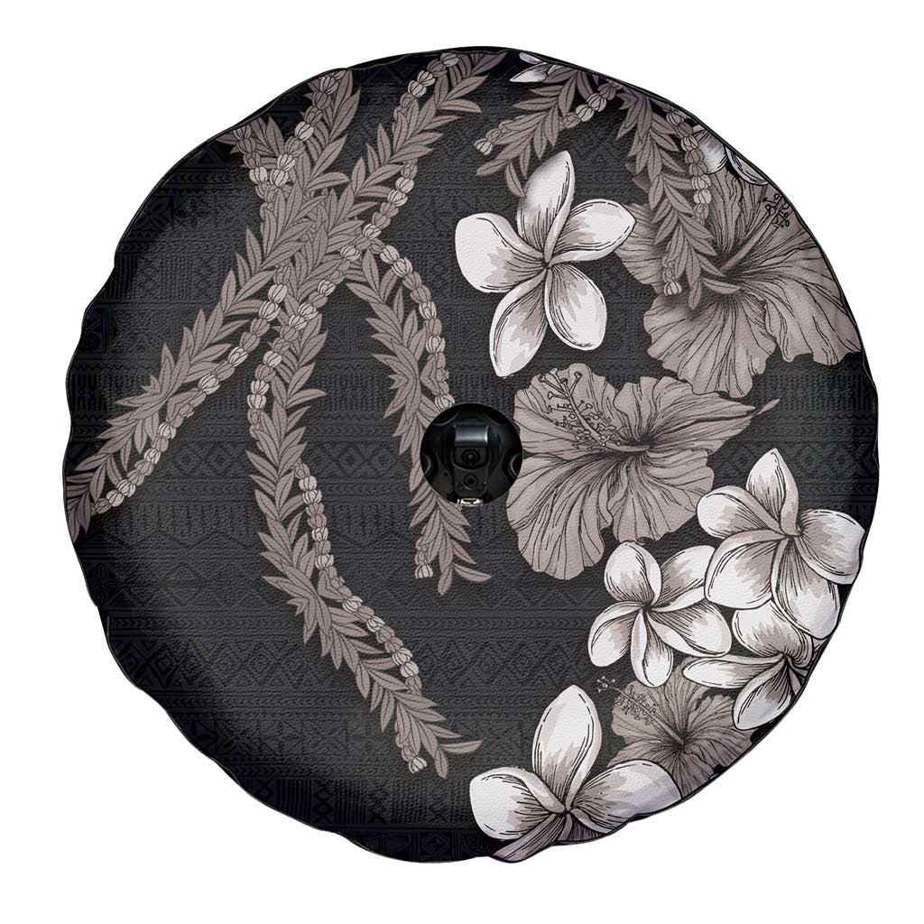 Hawaiian Tropical Flowers and Maile Pikake Spare Tire Cover Polynesian Tribal Pattern Grayscale Mode LT03 - Polynesian Pride