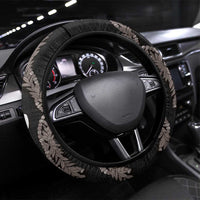 Hawaiian Tropical Flowers and Maile Pikake Steering Wheel Cover Polynesian Tribal Pattern Grayscale Mode LT03 Universal Fit Black - Polynesian Pride