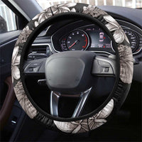 Hawaiian Tropical Flowers and Maile Pikake Steering Wheel Cover Polynesian Tribal Pattern Grayscale Mode LT03 - Polynesian Pride