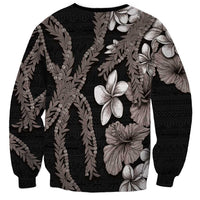 Hawaiian Tropical Flowers and Maile Pikake Sweatshirt Polynesian Tribal Pattern Grayscale Mode LT03 - Polynesian Pride