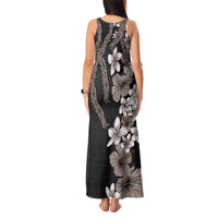Hawaiian Tropical Flowers and Maile Pikake Tank Maxi Dress Polynesian Tribal Pattern Grayscale Mode LT03 - Polynesian Pride