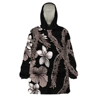 Hawaiian Tropical Flowers and Maile Pikake Wearable Blanket Hoodie Polynesian Tribal Pattern Grayscale Mode LT03 One Size Black - Polynesian Pride