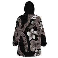 Hawaiian Tropical Flowers and Maile Pikake Wearable Blanket Hoodie Polynesian Tribal Pattern Grayscale Mode LT03 - Polynesian Pride