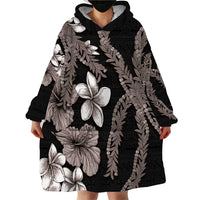 Hawaiian Tropical Flowers and Maile Pikake Wearable Blanket Hoodie Polynesian Tribal Pattern Grayscale Mode LT03 - Polynesian Pride