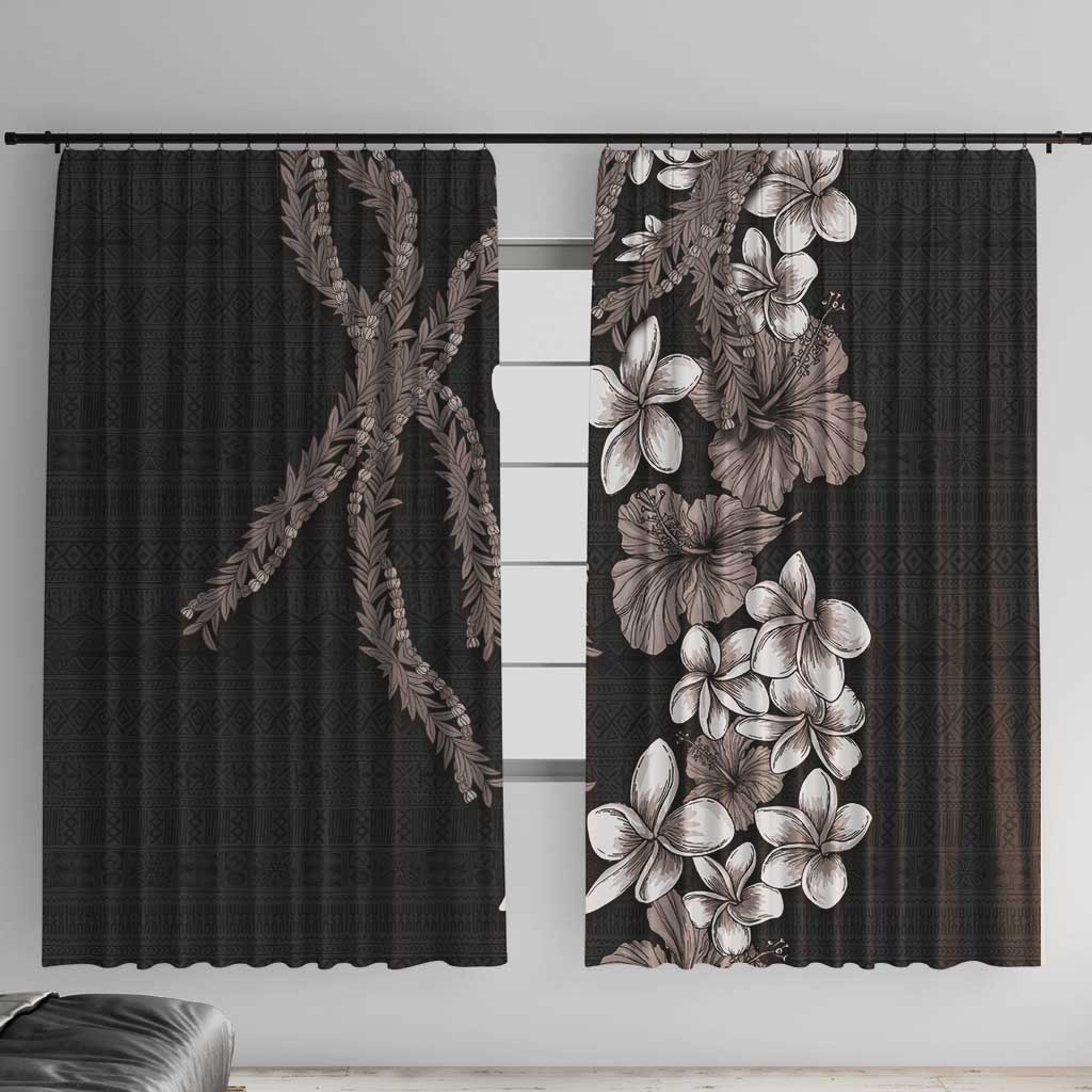 Hawaiian Tropical Flowers and Maile Pikake Window Curtain Polynesian Tribal Pattern Grayscale Mode