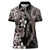 Hawaiian Tropical Flowers and Maile Pikake Women Polo Shirt Polynesian Tribal Pattern Grayscale Mode