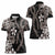 Hawaiian Tropical Flowers and Maile Pikake Women Polo Shirt Polynesian Tribal Pattern Grayscale Mode