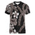 Hawaiian Tropical Flowers and Maile Pikake Women V-Neck T-Shirt Polynesian Tribal Pattern Grayscale Mode