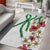 Hawaiian Tropical Flowers and Maile Pikake Area Rug Polynesian Tribal Pattern White Color