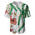 Hawaiian Tropical Flowers and Maile Pikake Baseball Jersey Polynesian Tribal Pattern White Color