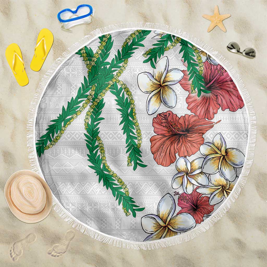 Hawaiian Tropical Flowers and Maile Pikake Beach Blanket Polynesian Tribal Pattern White Color