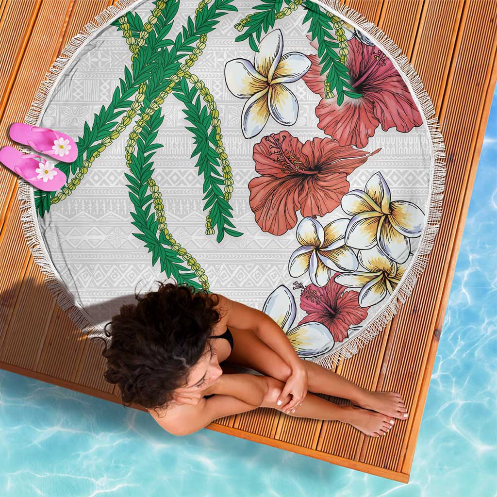 Hawaiian Tropical Flowers and Maile Pikake Beach Blanket Polynesian Tribal Pattern White Color LT03 - Polynesian Pride