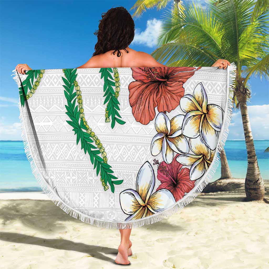 Hawaiian Tropical Flowers and Maile Pikake Beach Blanket Polynesian Tribal Pattern White Color LT03 - Polynesian Pride