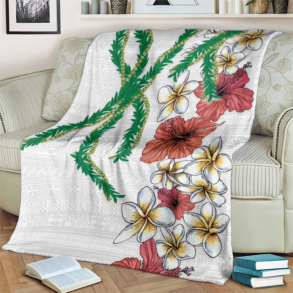 Hawaiian Tropical Flowers and Maile Pikake Blanket Polynesian Tribal Pattern White Color LT03 - Polynesian Pride