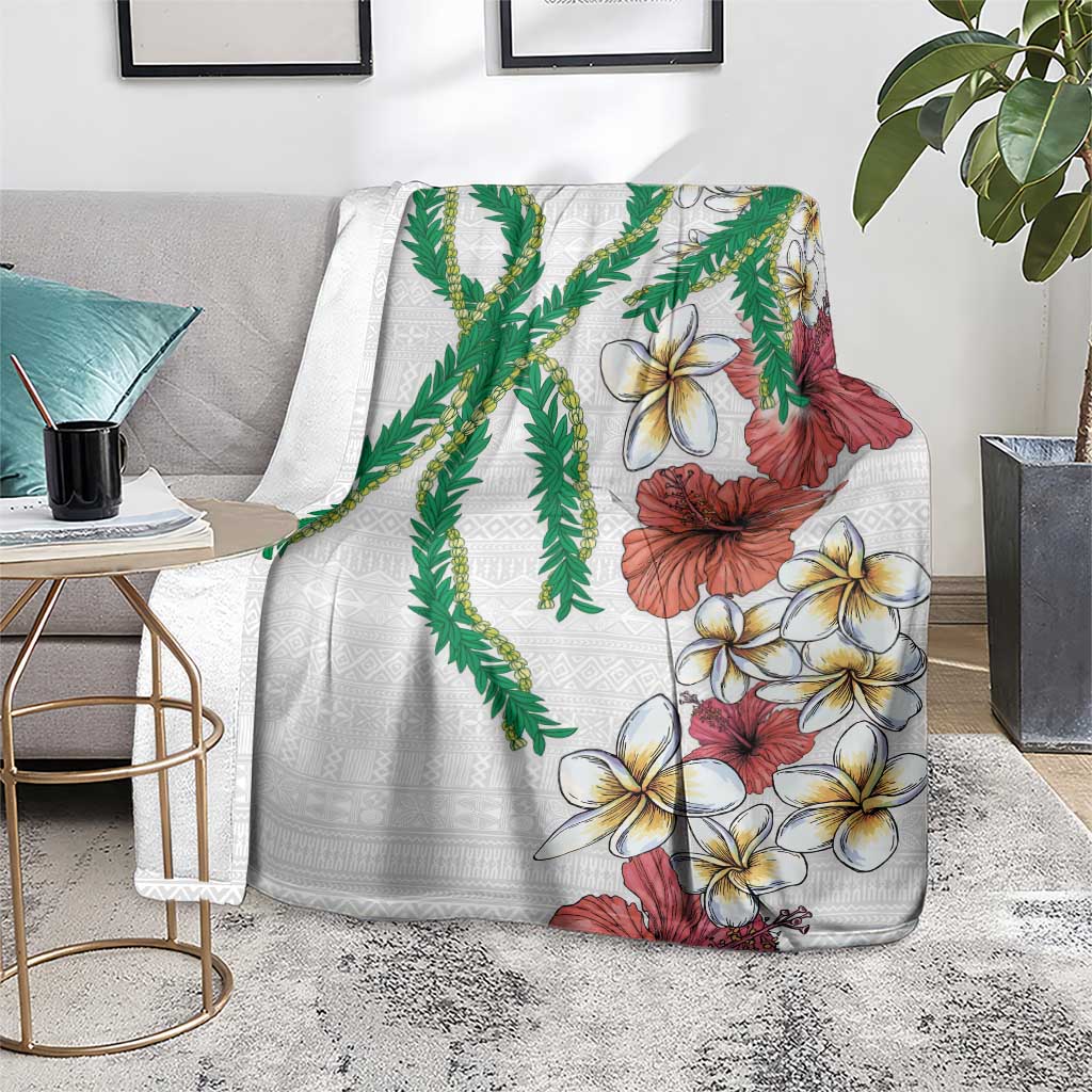 Hawaiian Tropical Flowers and Maile Pikake Blanket Polynesian Tribal Pattern White Color LT03 - Polynesian Pride