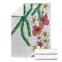 Hawaiian Tropical Flowers and Maile Pikake Blanket Polynesian Tribal Pattern White Color LT03 - Polynesian Pride