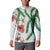 Hawaiian Tropical Flowers and Maile Pikake Button Sweatshirt Polynesian Tribal Pattern White Color