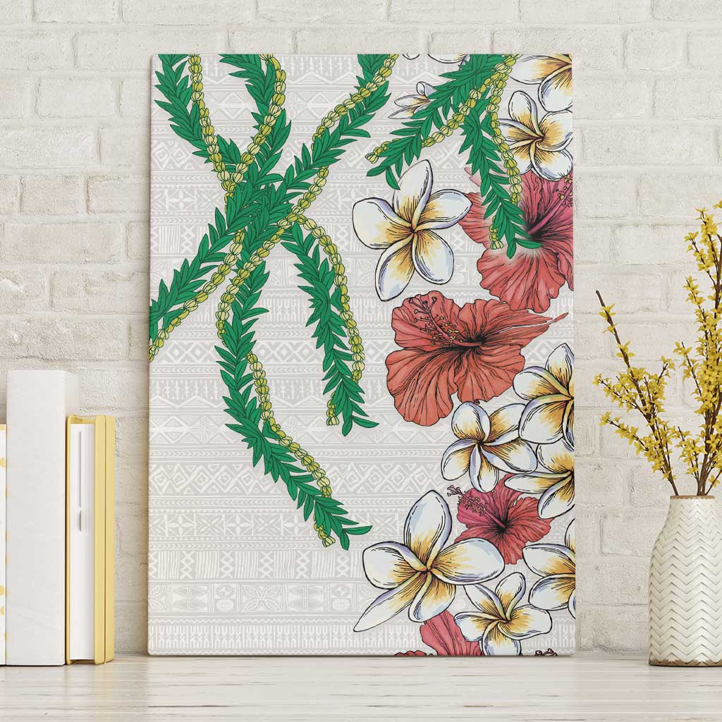 Hawaiian Tropical Flowers and Maile Pikake Canvas Wall Art Polynesian Tribal Pattern White Color LT03 Without Frame White - Polynesian Pride