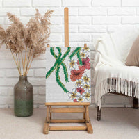 Hawaiian Tropical Flowers and Maile Pikake Canvas Wall Art Polynesian Tribal Pattern White Color LT03 - Polynesian Pride