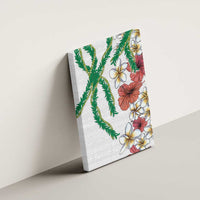 Hawaiian Tropical Flowers and Maile Pikake Canvas Wall Art Polynesian Tribal Pattern White Color LT03 - Polynesian Pride