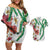 Hawaiian Tropical Flowers and Maile Pikake Couples Matching Off Shoulder Short Dress and Hawaiian Shirt Polynesian Tribal Pattern White Color LT03