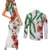 Hawaiian Tropical Flowers and Maile Pikake Couples Matching Short Sleeve Bodycon Dress and Long Sleeve Button Shirt Polynesian Tribal Pattern White Color