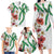 Hawaiian Tropical Flowers and Maile Pikake Family Matching Long Sleeve Bodycon Dress and Hawaiian Shirt Polynesian Tribal Pattern White Color