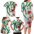 Hawaiian Tropical Flowers and Maile Pikake Family Matching Long Sleeve Bodycon Dress and Hawaiian Shirt Polynesian Tribal Pattern White Color