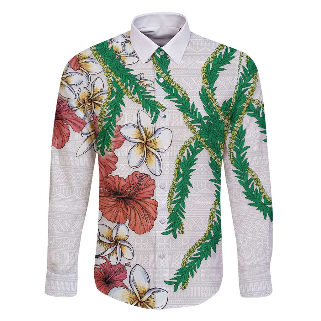 Hawaiian Tropical Flowers and Maile Pikake Family Matching Mermaid Dress and Hawaiian Shirt Polynesian Tribal Pattern White Color LT03 Dad's Shirt - Long Sleeve White - Polynesian Pride