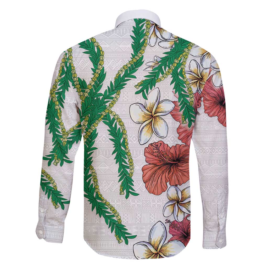 Hawaiian Tropical Flowers and Maile Pikake Family Matching Mermaid Dress and Hawaiian Shirt Polynesian Tribal Pattern White Color LT03 - Polynesian Pride