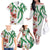 Hawaiian Tropical Flowers and Maile Pikake Family Matching Off The Shoulder Long Sleeve Dress and Hawaiian Shirt Polynesian Tribal Pattern White Color