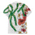 Hawaiian Tropical Flowers and Maile Pikake Family Matching Off The Shoulder Long Sleeve Dress and Hawaiian Shirt Polynesian Tribal Pattern White Color