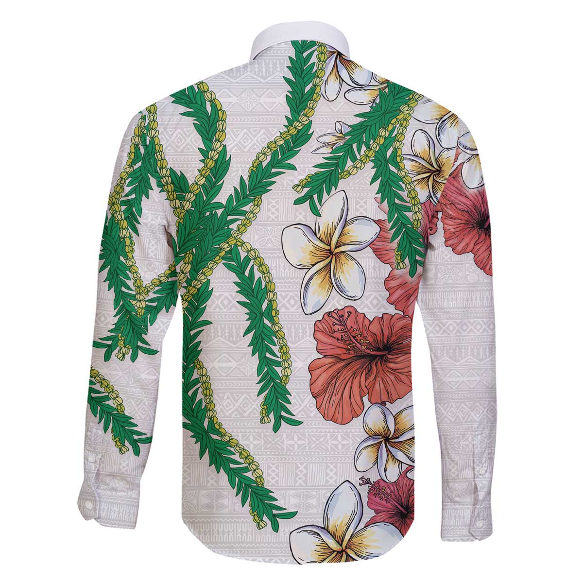 Hawaiian Tropical Flowers and Maile Pikake Family Matching Off Shoulder Short Dress and Hawaiian Shirt Polynesian Tribal Pattern White Color LT03 - Polynesian Pride