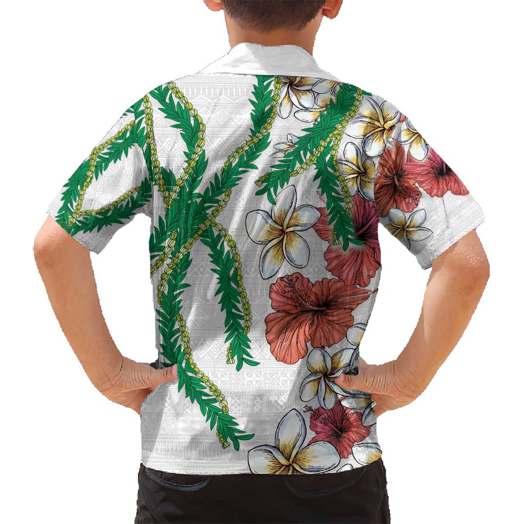 Hawaiian Tropical Flowers and Maile Pikake Family Matching Summer Maxi Dress and Hawaiian Shirt Polynesian Tribal Pattern White Color LT03 - Polynesian Pride
