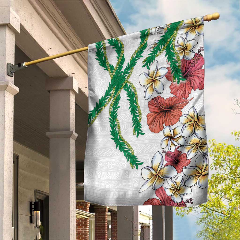 Hawaiian Tropical Flowers and Maile Pikake Garden Flag Polynesian Tribal Pattern White Color LT03 House Flag White - Polynesian Pride