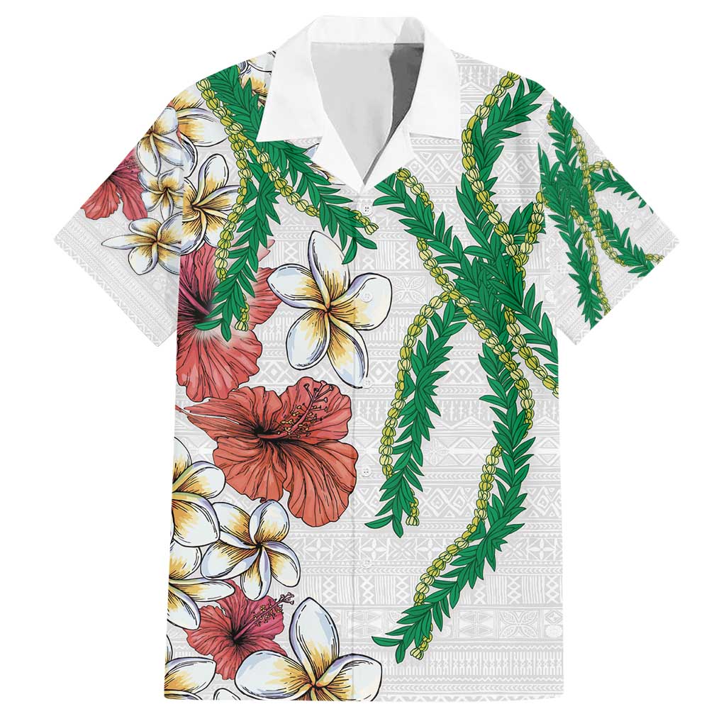 Hawaiian Tropical Flowers and Maile Pikake Hawaiian Shirt Polynesian Tribal Pattern White Color LT03 White - Polynesian Pride