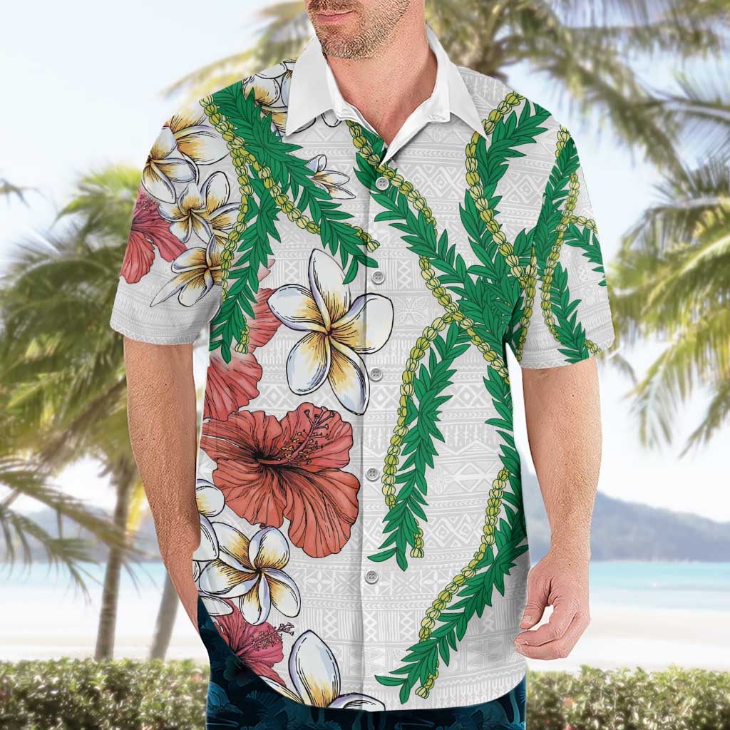 Hawaiian Tropical Flowers and Maile Pikake Hawaiian Shirt Polynesian Tribal Pattern White Color LT03 - Polynesian Pride