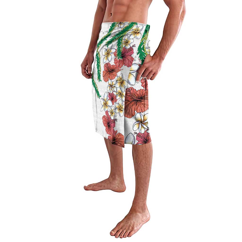 Hawaiian Tropical Flowers and Maile Pikake Lavalava Polynesian Tribal Pattern White Color LT03 - Polynesian Pride