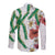 Hawaiian Tropical Flowers and Maile Pikake Long Sleeve Button Shirt Polynesian Tribal Pattern White Color