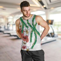 Hawaiian Tropical Flowers and Maile Pikake Men Tank Top Polynesian Tribal Pattern White Color LT03 White - Polynesian Pride