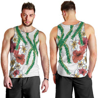 Hawaiian Tropical Flowers and Maile Pikake Men Tank Top Polynesian Tribal Pattern White Color LT03 - Polynesian Pride