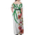 Hawaiian Tropical Flowers and Maile Pikake Off Shoulder Maxi Dress Polynesian Tribal Pattern White Color