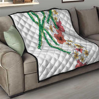 Hawaiian Tropical Flowers and Maile Pikake Quilt Polynesian Tribal Pattern White Color