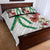 Hawaiian Tropical Flowers and Maile Pikake Quilt Bed Set Polynesian Tribal Pattern White Color