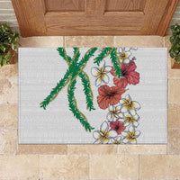 Hawaiian Tropical Flowers and Maile Pikake Rubber Doormat Polynesian Tribal Pattern White Color LT03 White - Polynesian Pride